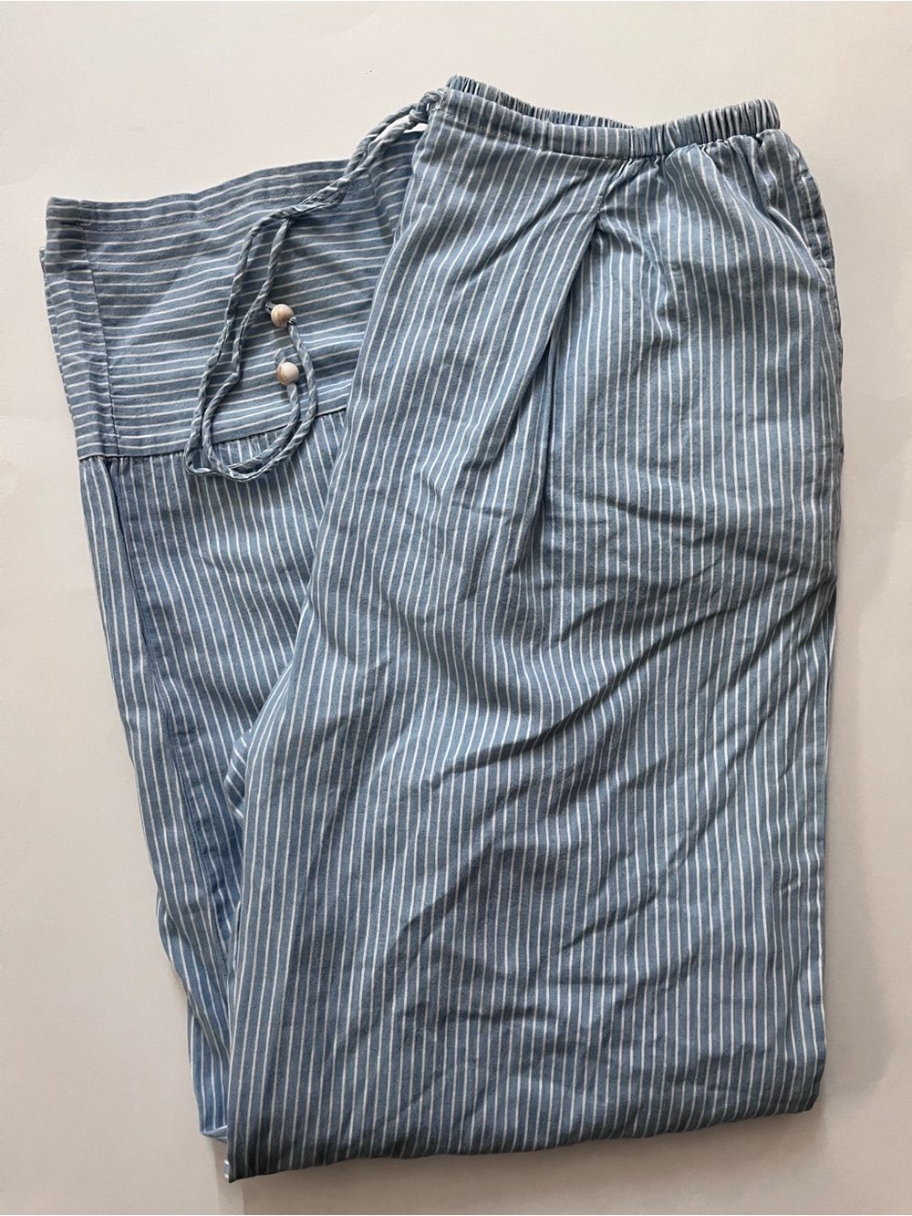 Cotton Wide Leg Drawstring Striped Pants